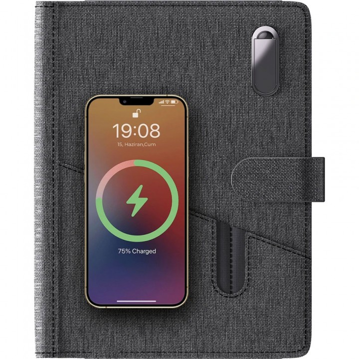 Füme PU Deri 6500 mAh Powerbank Organizer Kurumsal Hediye Seti